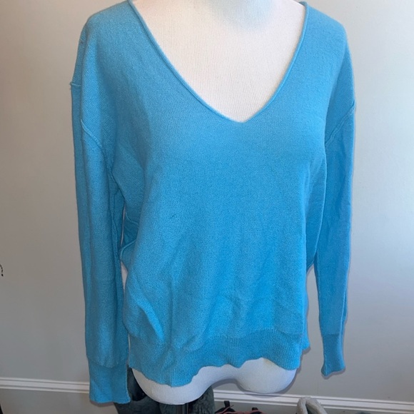 Free People Harmony Cashmere V Sweater in Grecian Sea Size XSmall NWT Defect - Picture 15 of 16
